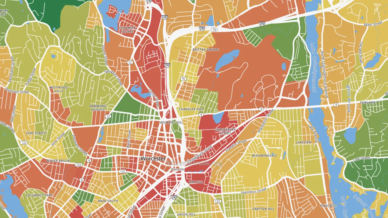 Bell Hill, Worcester, MA Map of Burglary Rates