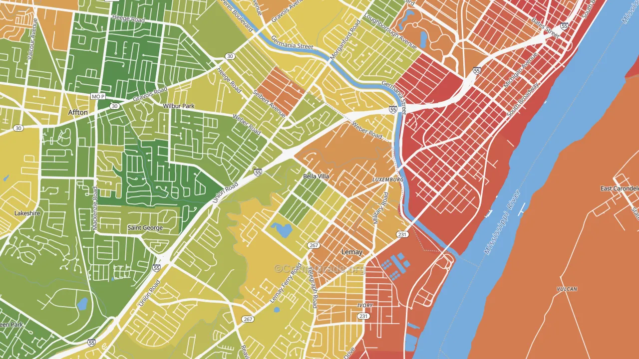 Bella Villa, MO Map of Burglary Rates