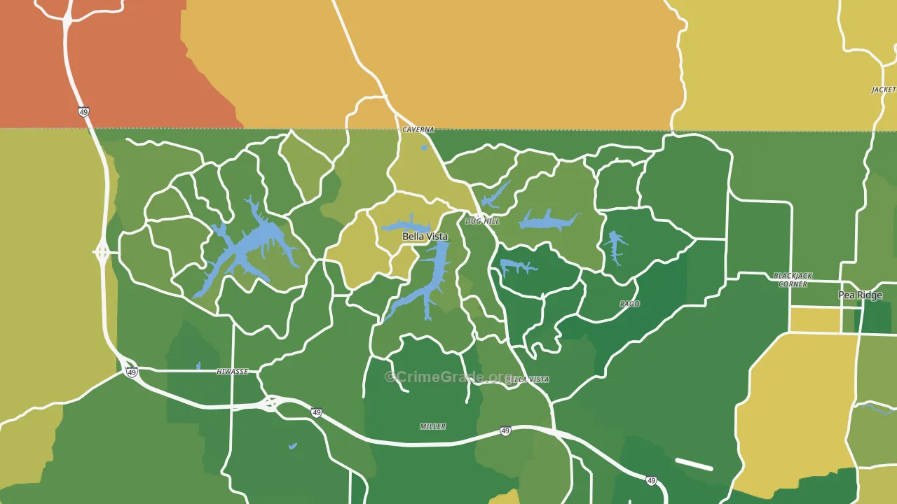 Bella Vista, AR Map of Burglary Rates