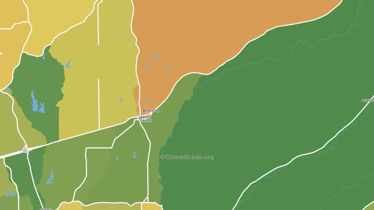 Bella Vista, CA Map of Burglary Rates
