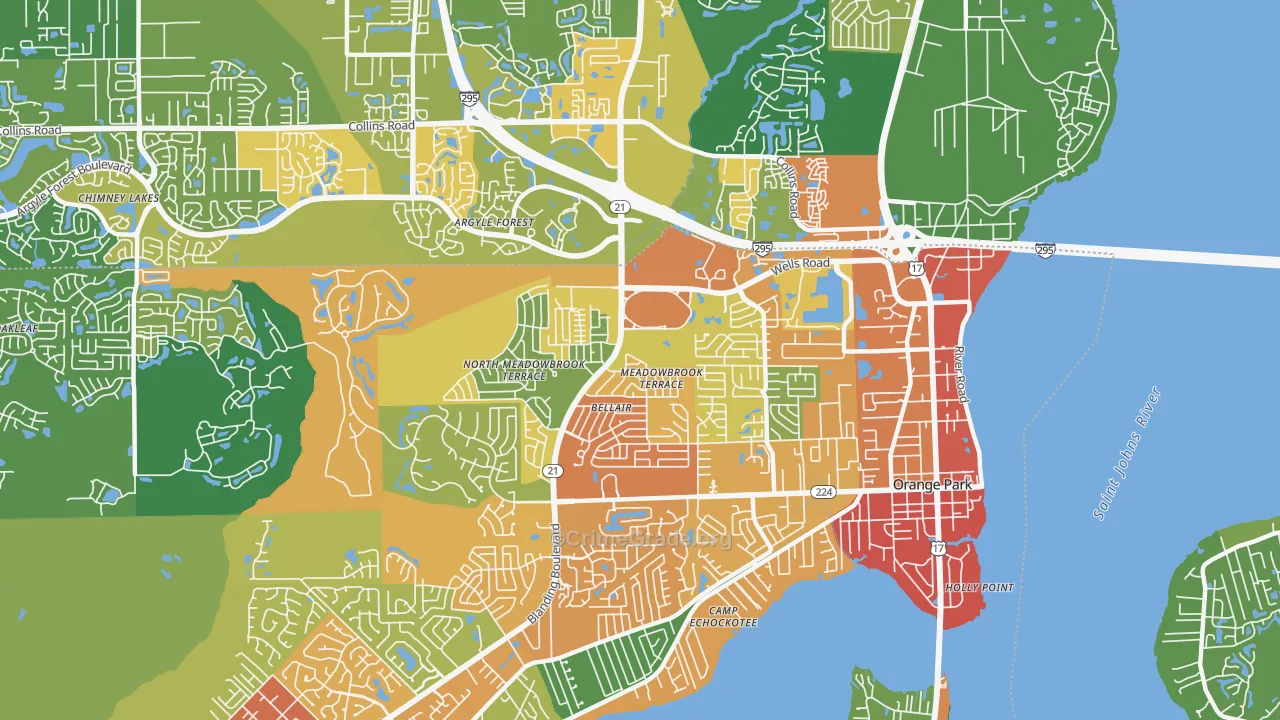 Bellair-Meadowbrook Terrace, FL Map of Burglary Rates