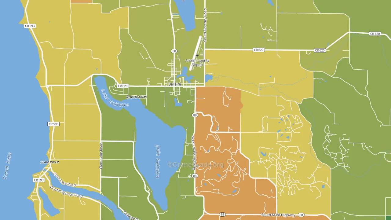 Bellaire, MI Map of Burglary Rates