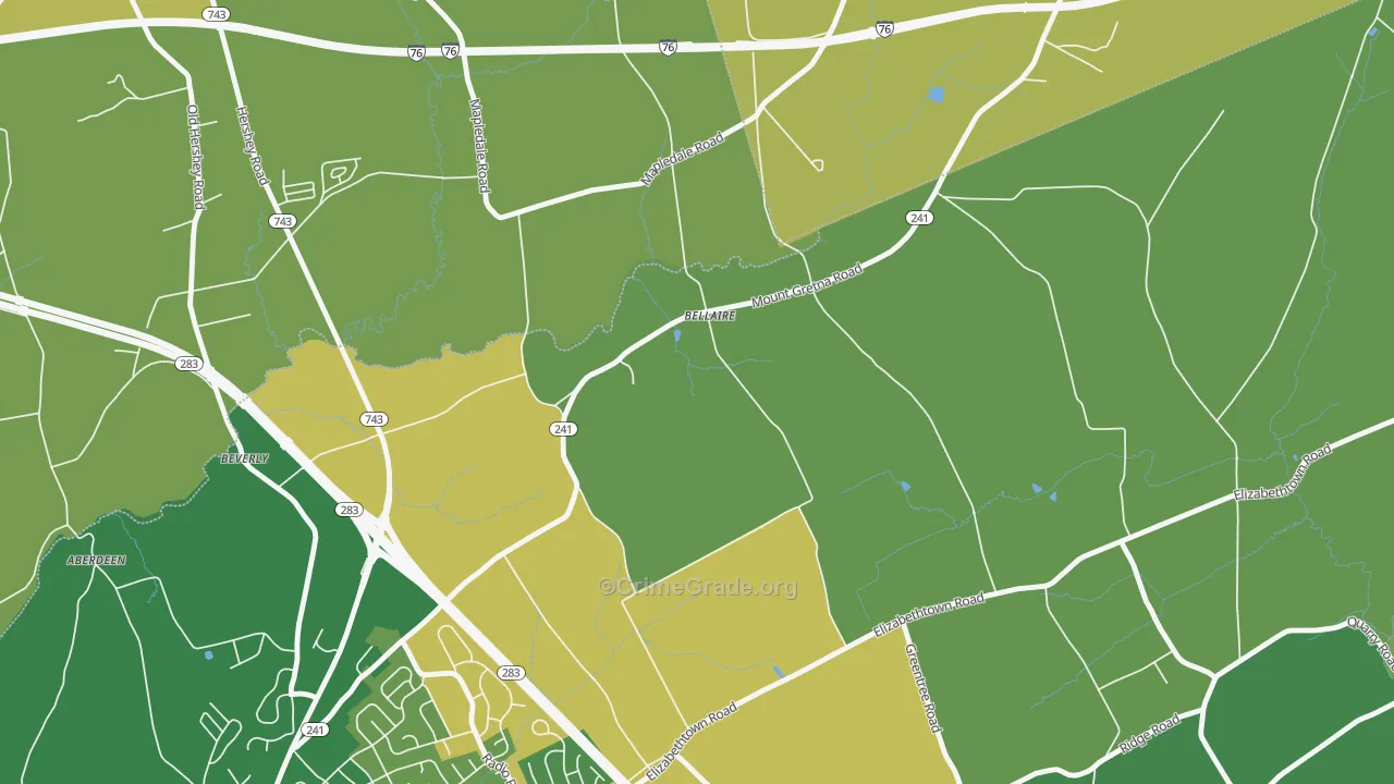 Bellaire, PA Map of Burglary Rates