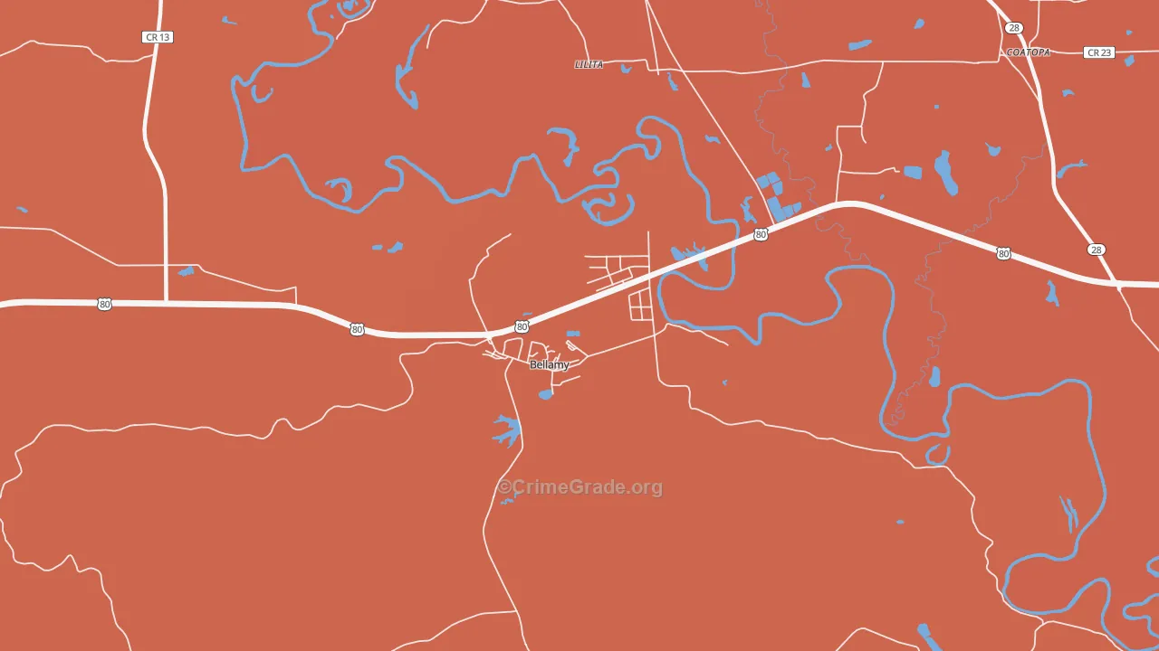 Bellamy, AL Map of Burglary Rates