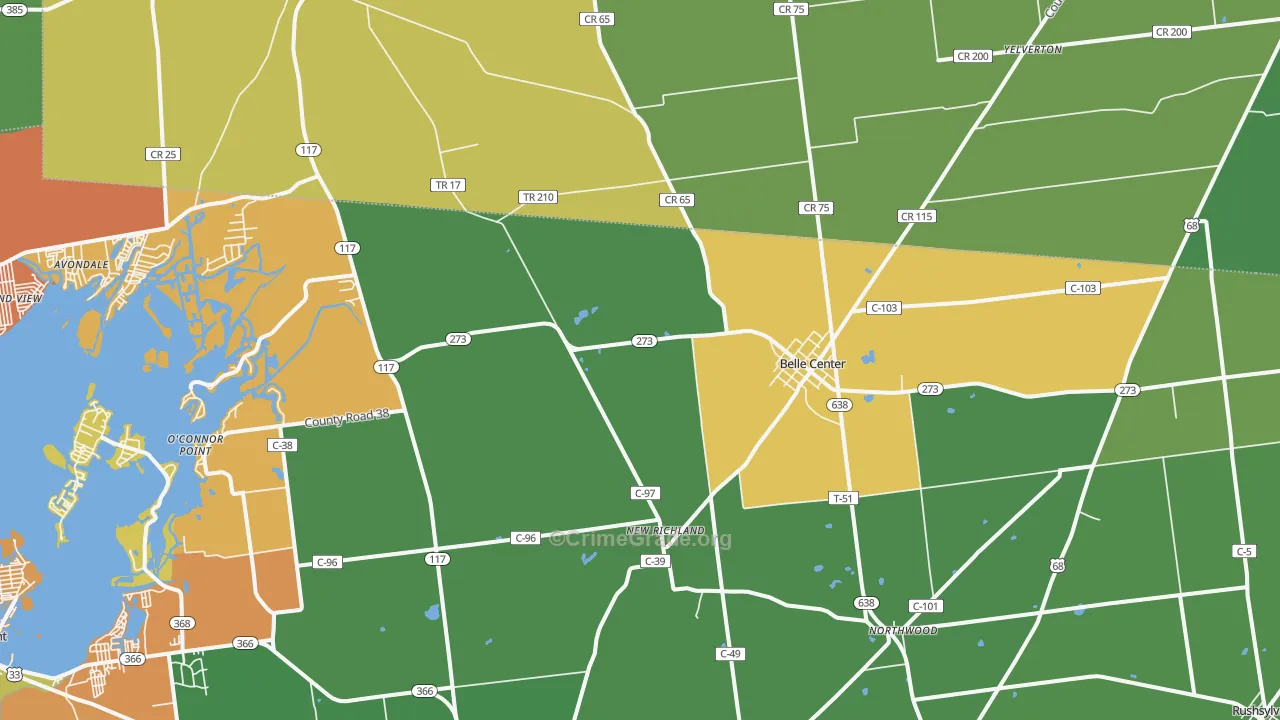 Belle Center, OH Map of Burglary Rates