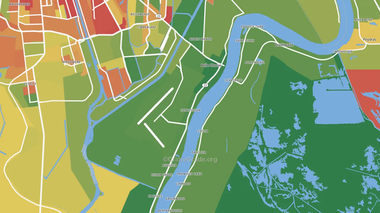 Belle Chasse, LA Map of Burglary Rates