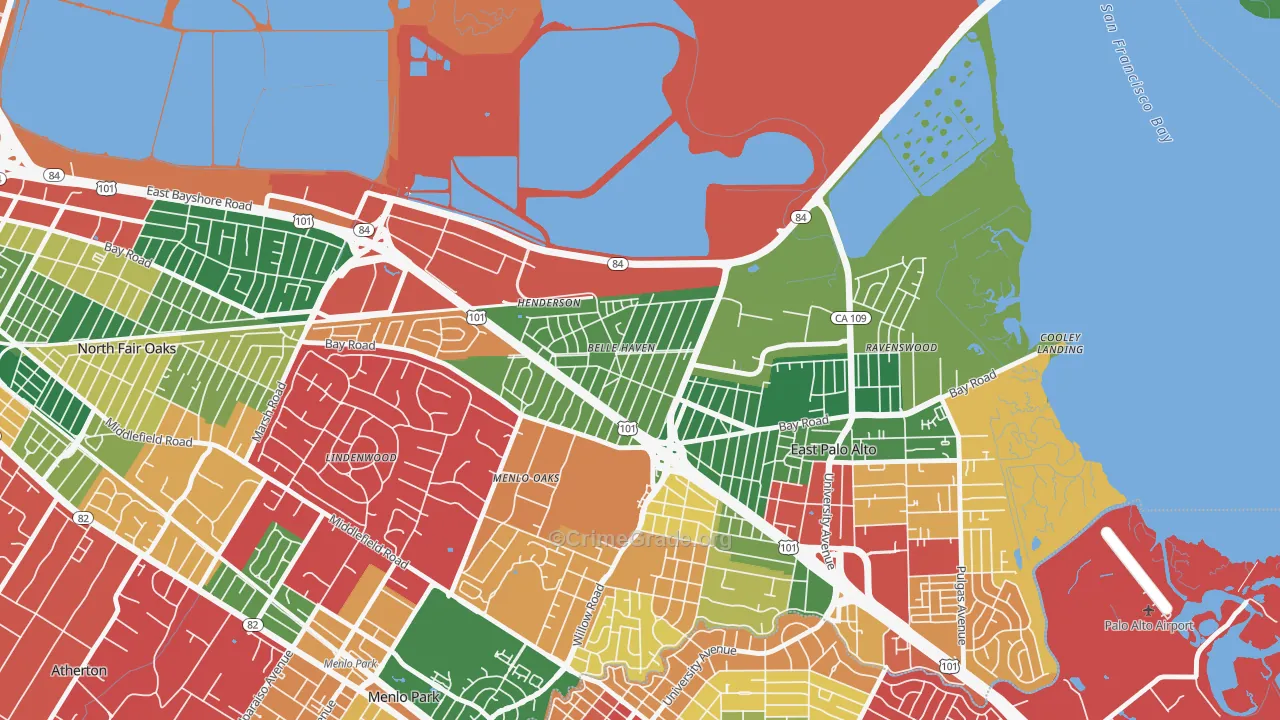 Belle Haven, Menlo Park, CA Map of Burglary Rates