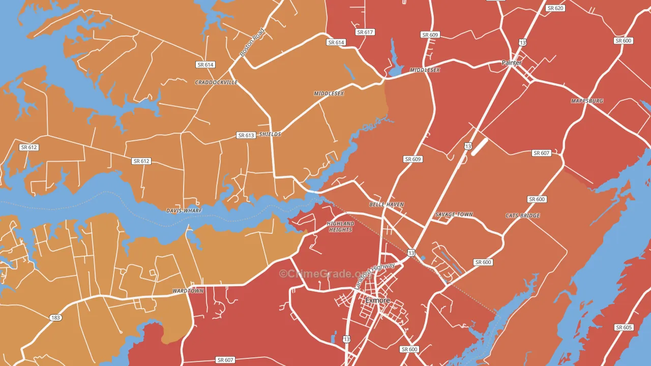 Belle Haven, VA Map of Burglary Rates
