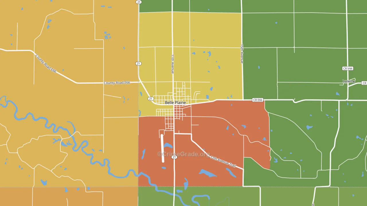 Belle Plaine, IA Map of Burglary Rates