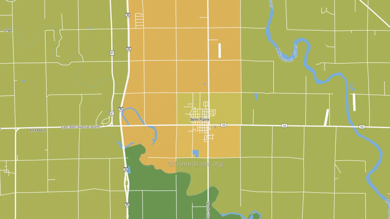 Belle Plaine, KS Map of Burglary Rates