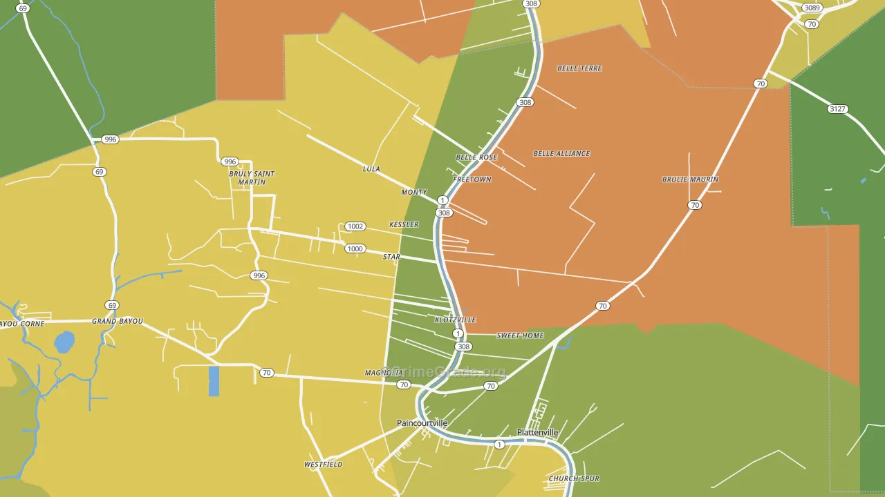 Belle Rose, LA Map of Burglary Rates