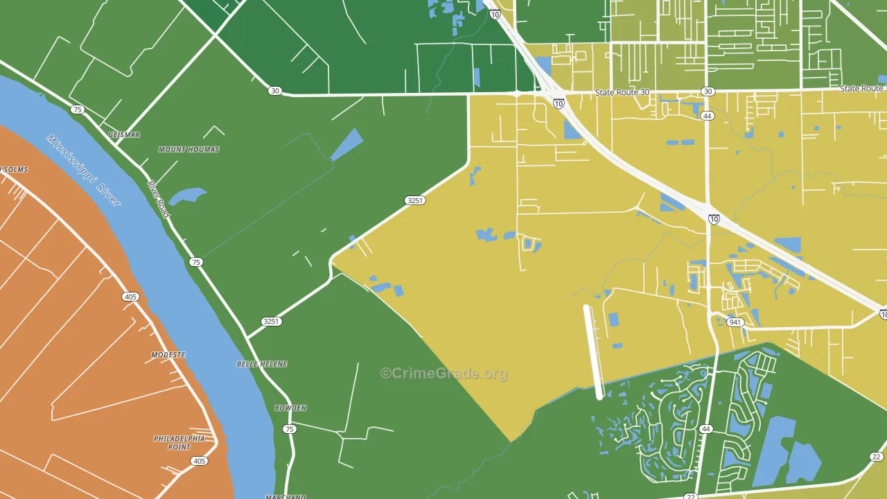 Belle Terre, LA Map of Burglary Rates