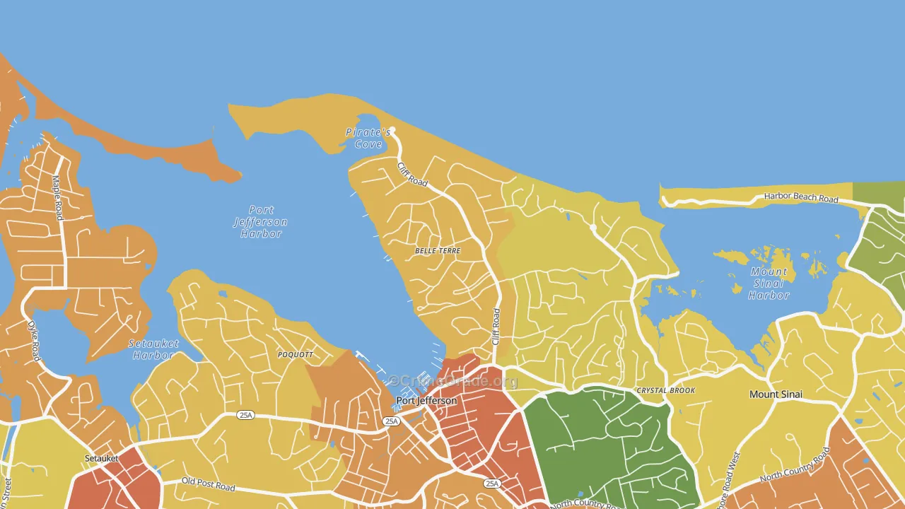 Belle Terre, NY Map of Burglary Rates