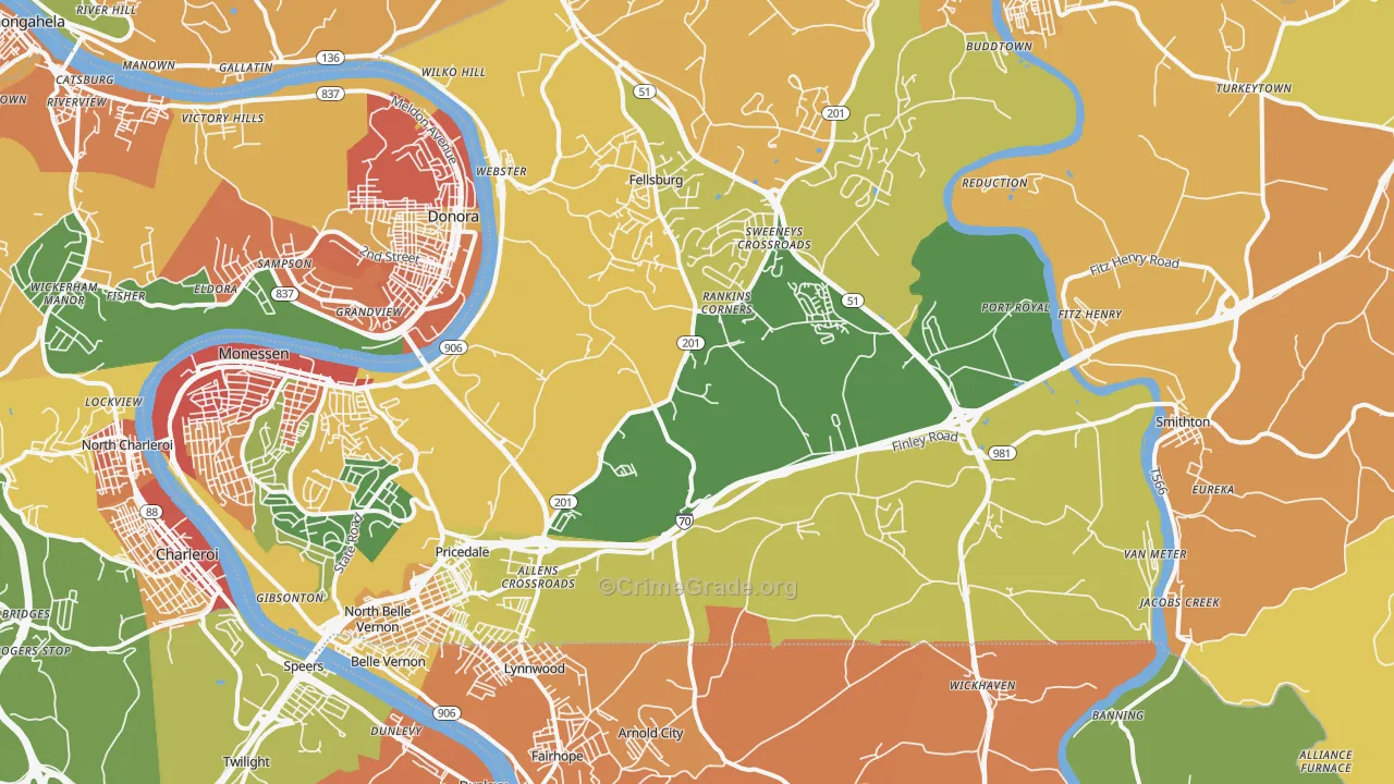 Belle Vernon, PA Map of Burglary Rates