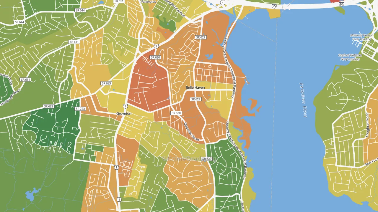 Belle View, VA Map of Burglary Rates
