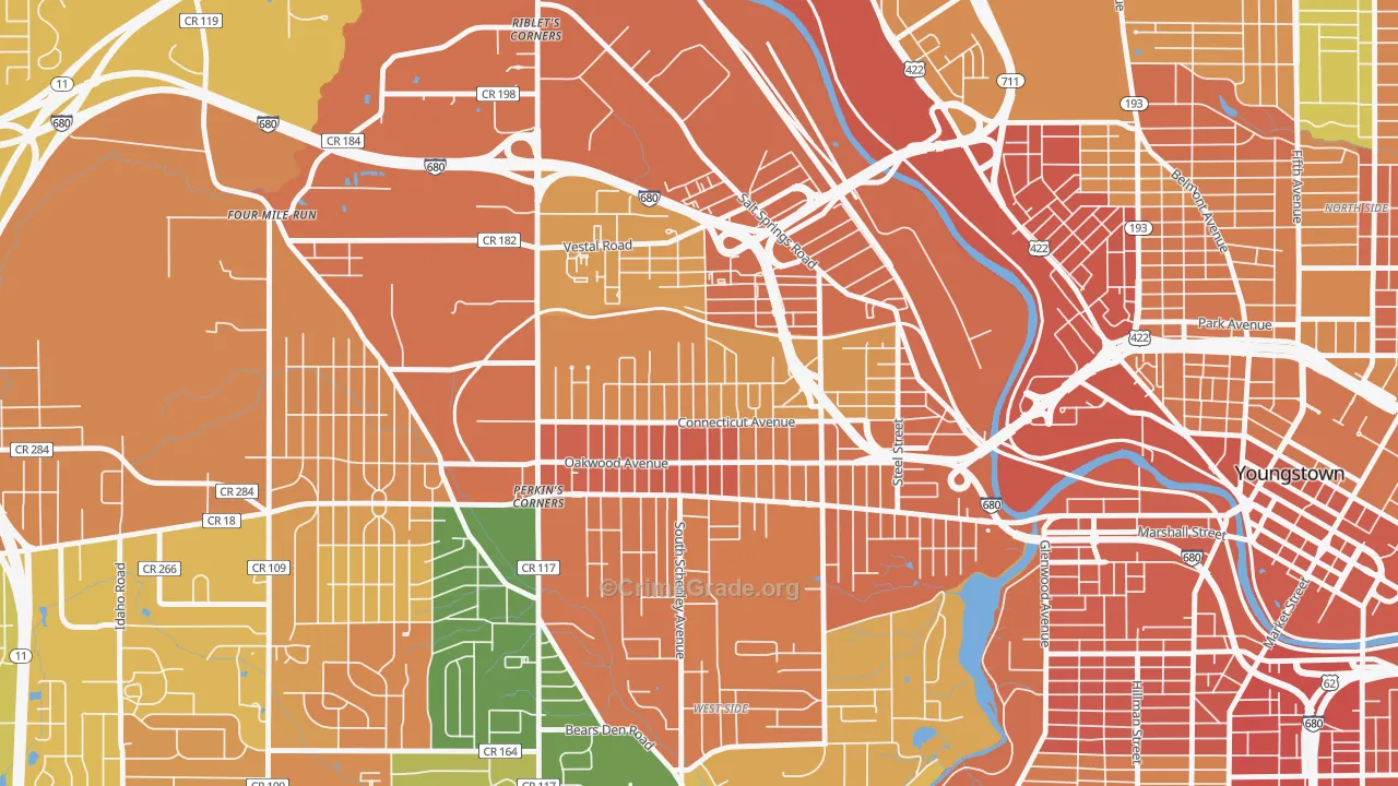 Belle Vista, Youngstown, OH Map of Burglary Rates