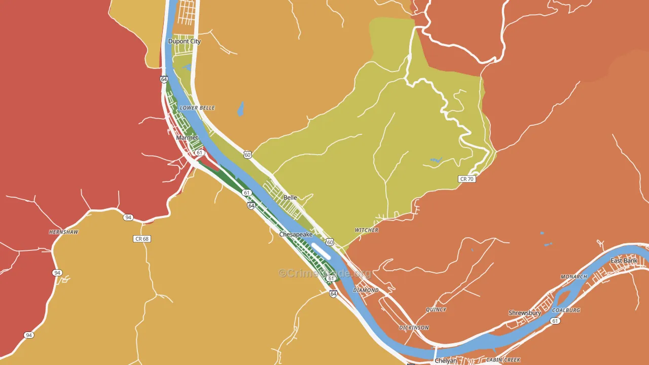 Belle, WV Map of Burglary Rates