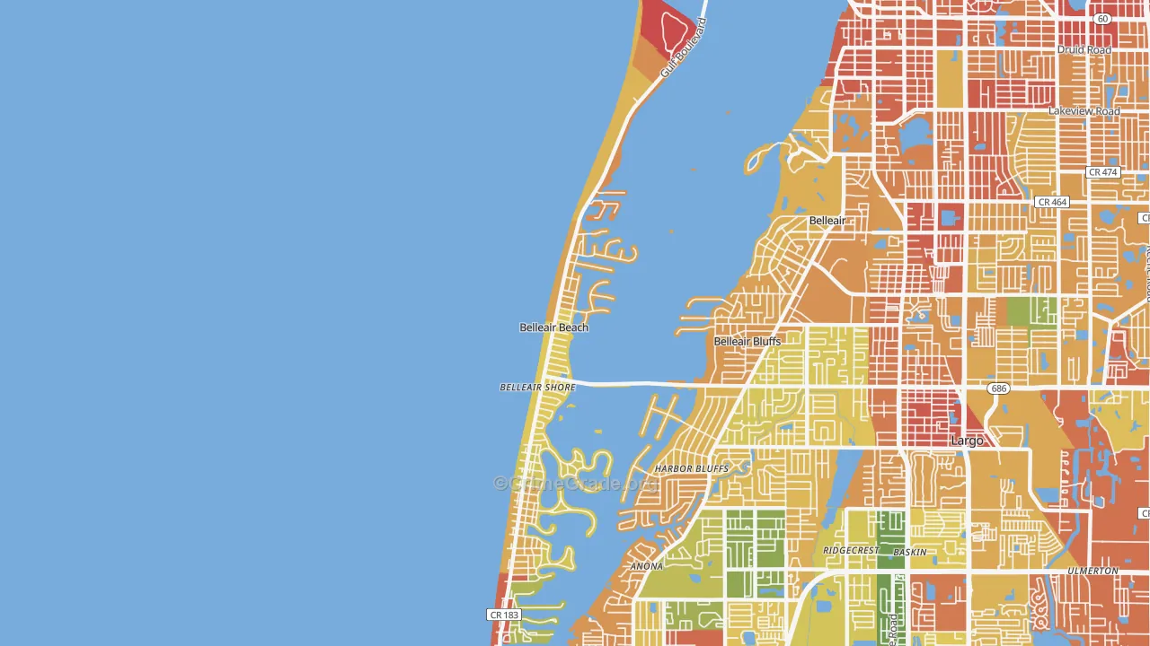 Belleair Beach, FL Map of Burglary Rates