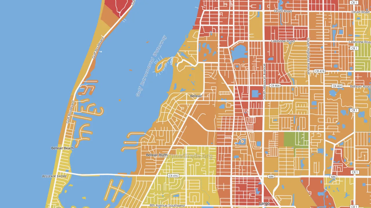 Belleair, FL Map of Burglary Rates