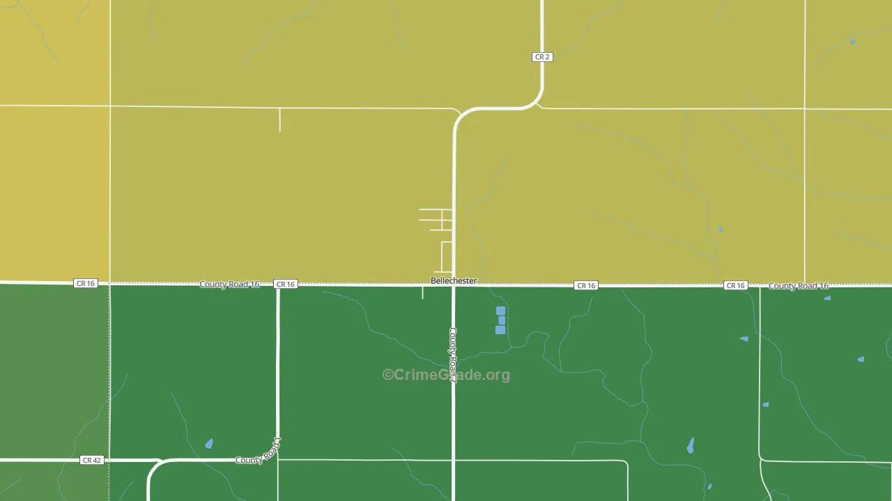 Bellechester, MN Map of Burglary Rates