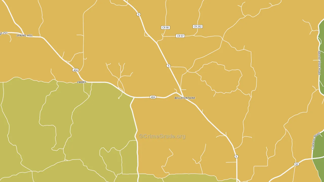 Bellefontaine, MS Map of Burglary Rates