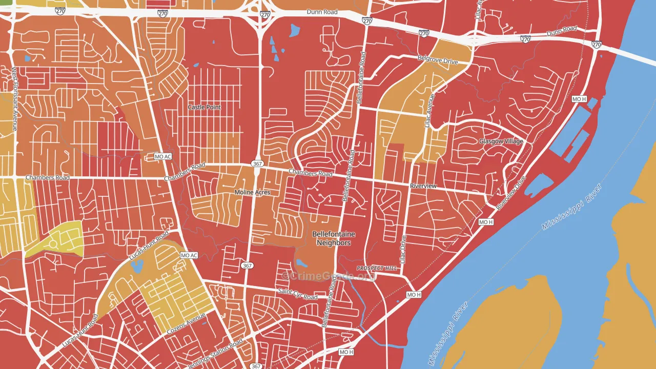 Bellefontaine Neighbors, MO Map of Burglary Rates