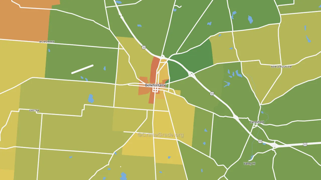 Bellefontaine, OH Map of Burglary Rates