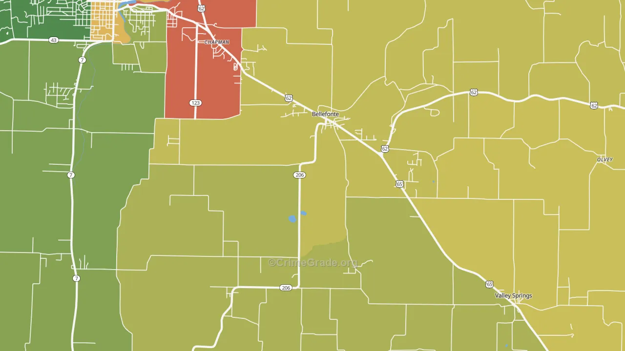 Bellefonte, AR Map of Burglary Rates