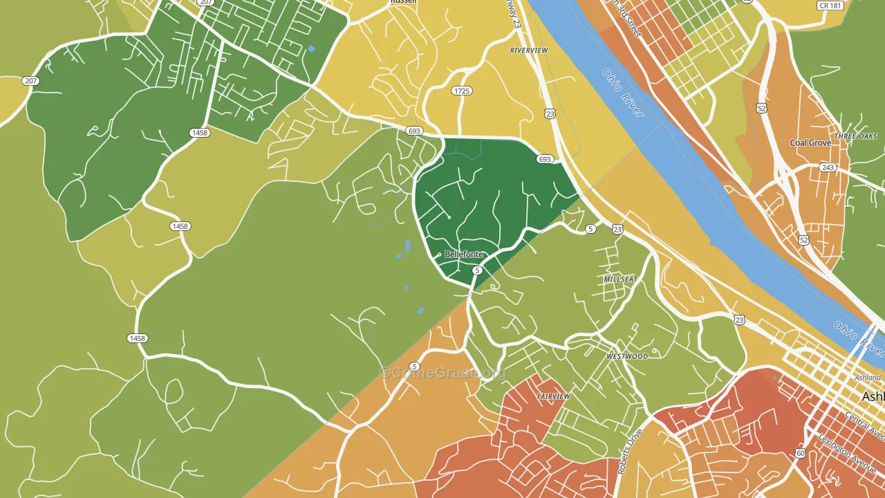 Bellefonte, KY Map of Burglary Rates