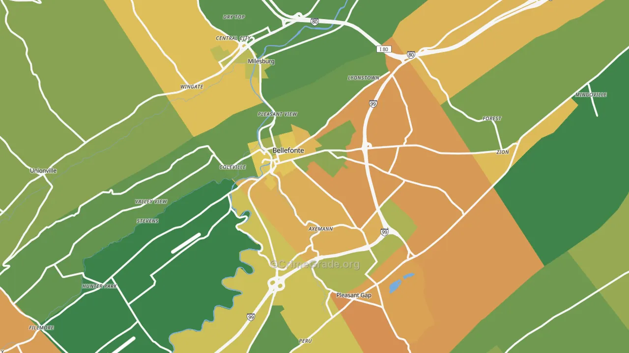 Bellefonte, PA Map of Burglary Rates