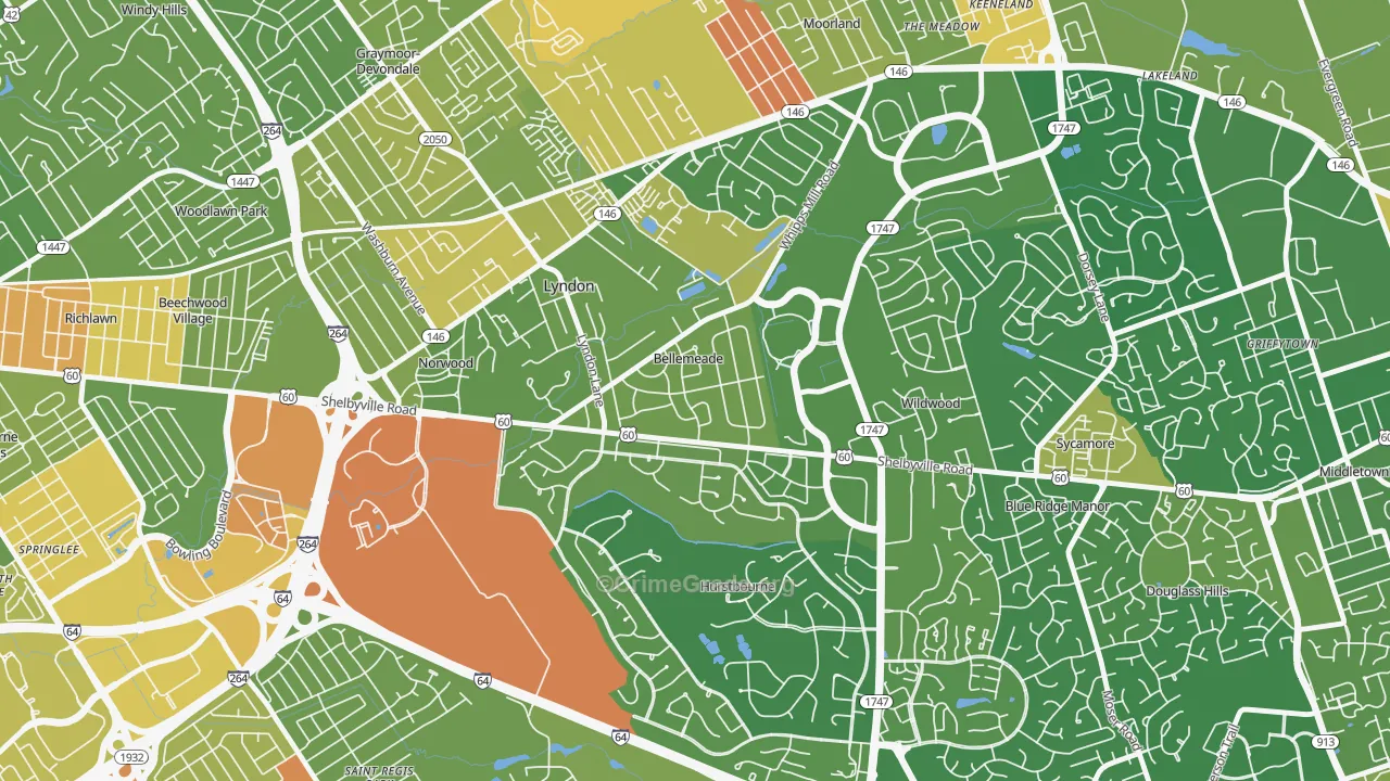 Bellemeade, KY Map of Burglary Rates