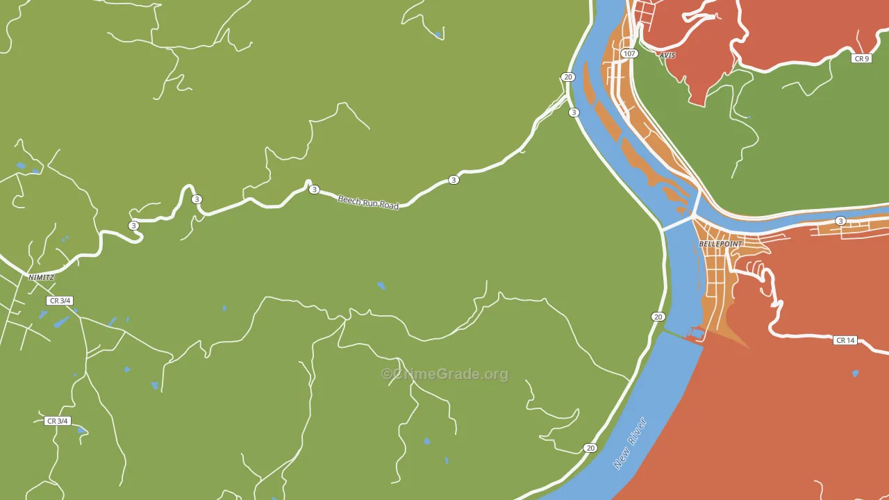 Bellepoint, WV Map of Burglary Rates