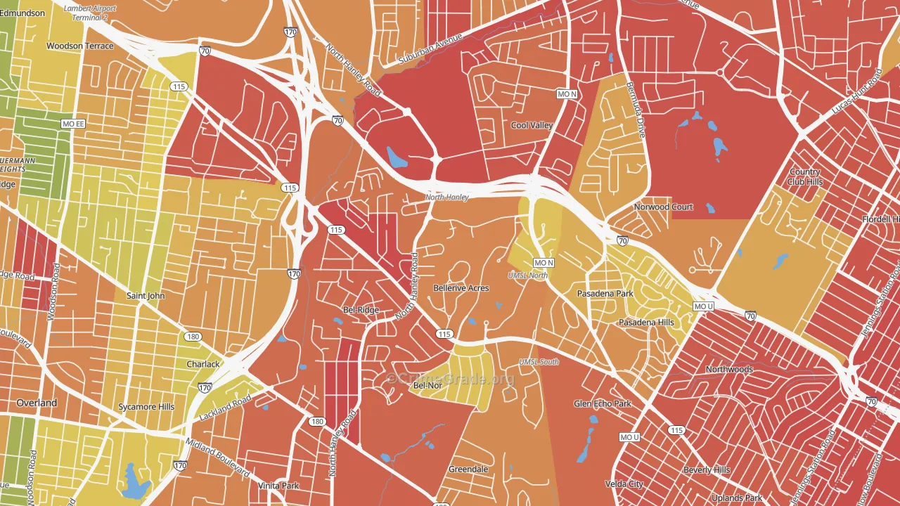Bellerive, MO Map of Burglary Rates