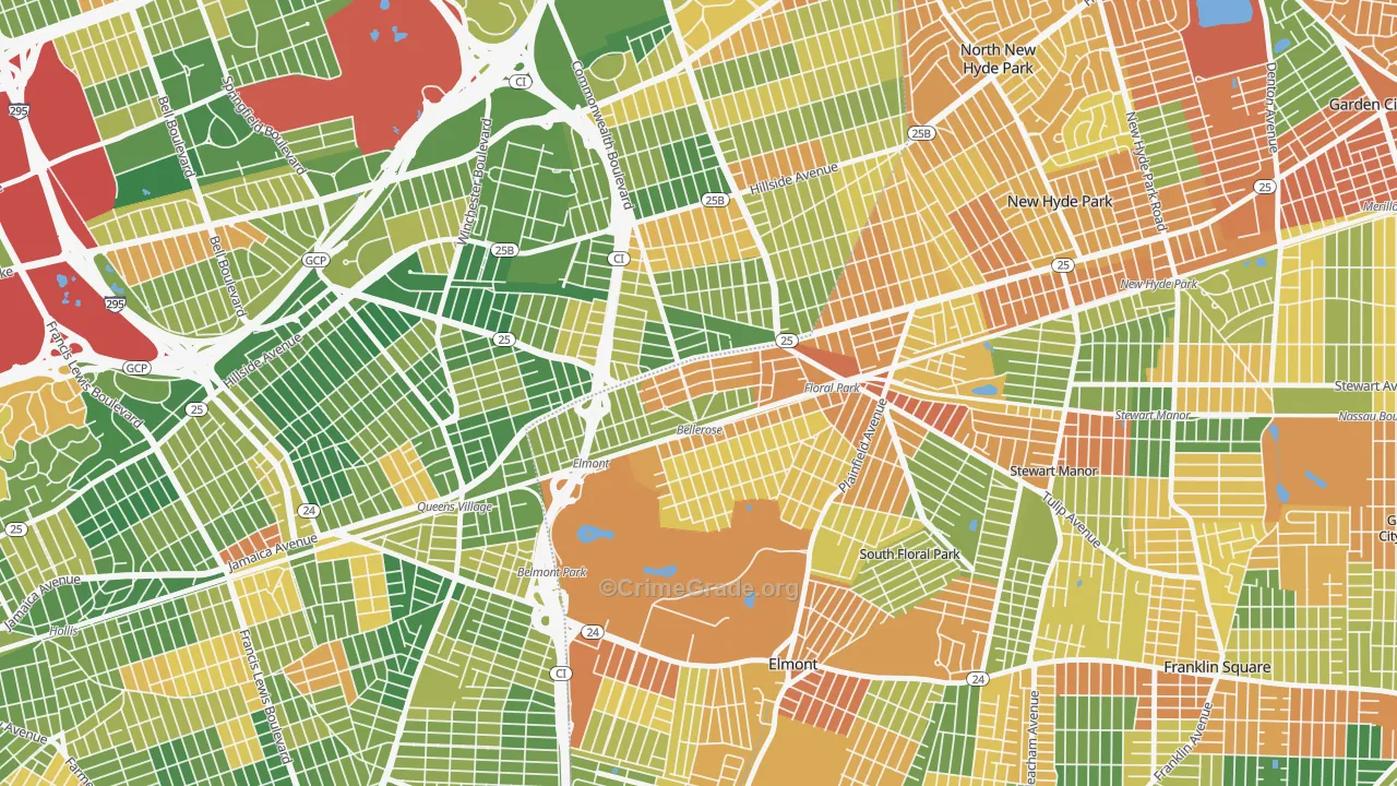 Bellerose, NY Map of Burglary Rates