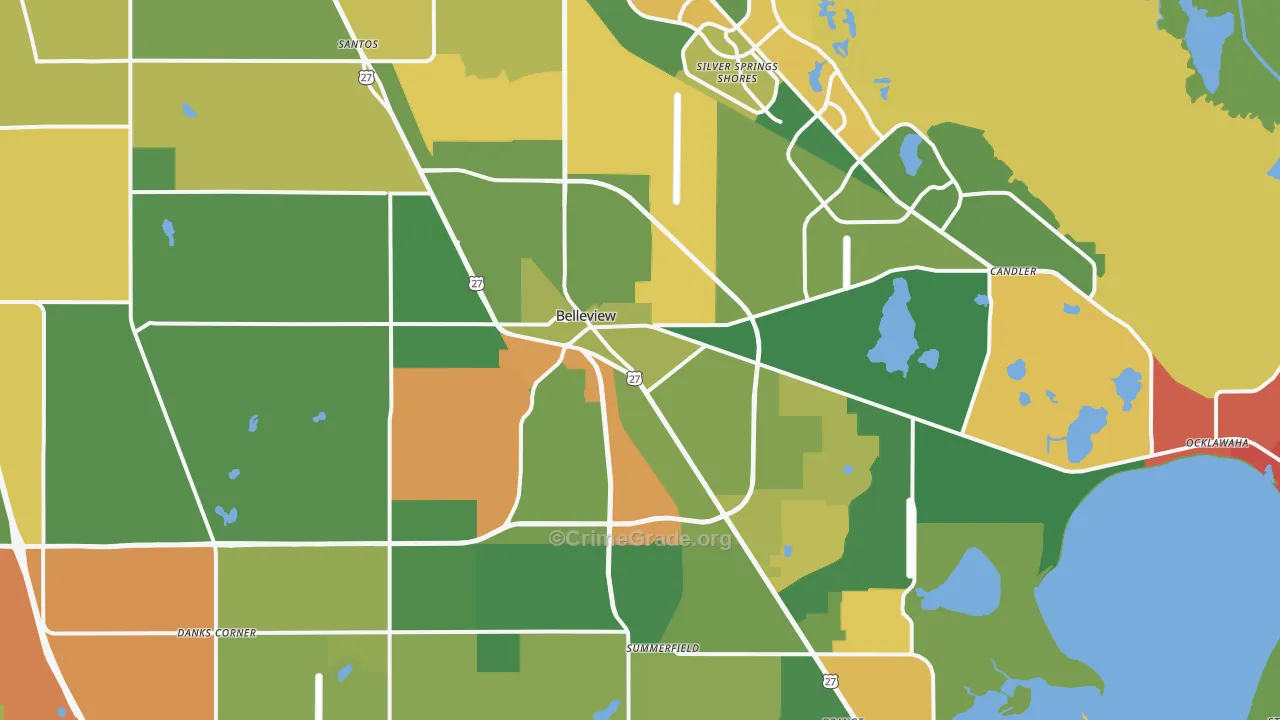 Belleview, FL Map of Burglary Rates