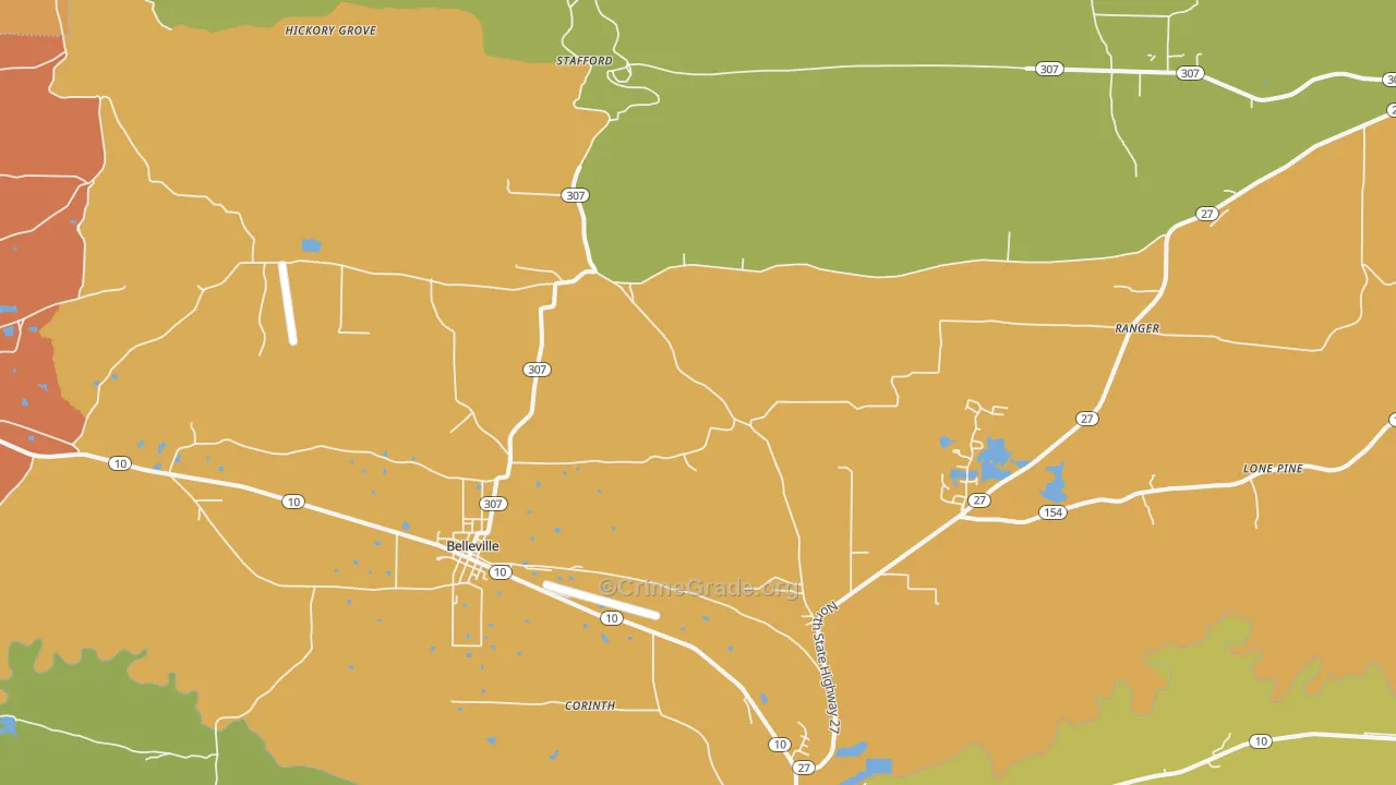 Belleville, AR Map of Burglary Rates