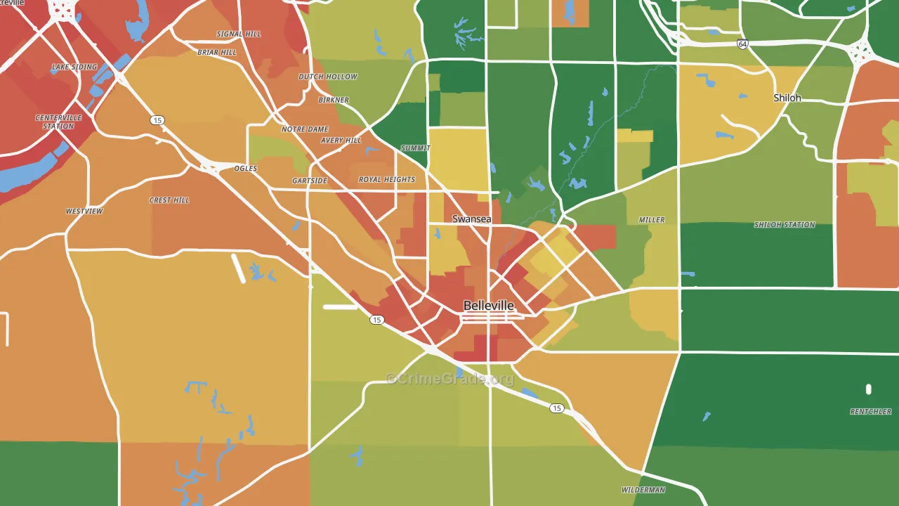 Belleville, IL Map of Burglary Rates
