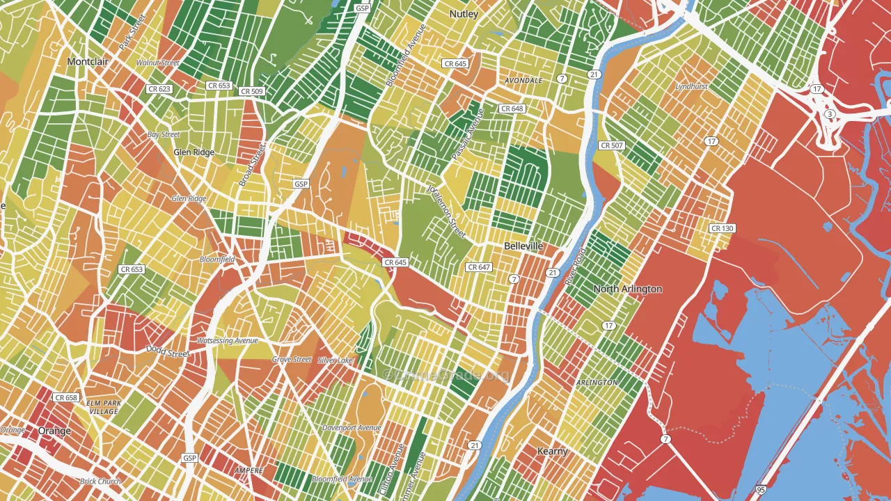 Belleville, NJ Map of Burglary Rates