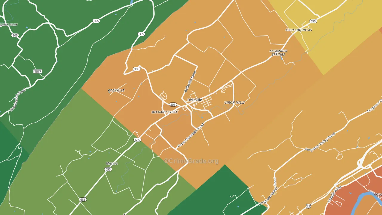 Belleville, PA Map of Burglary Rates