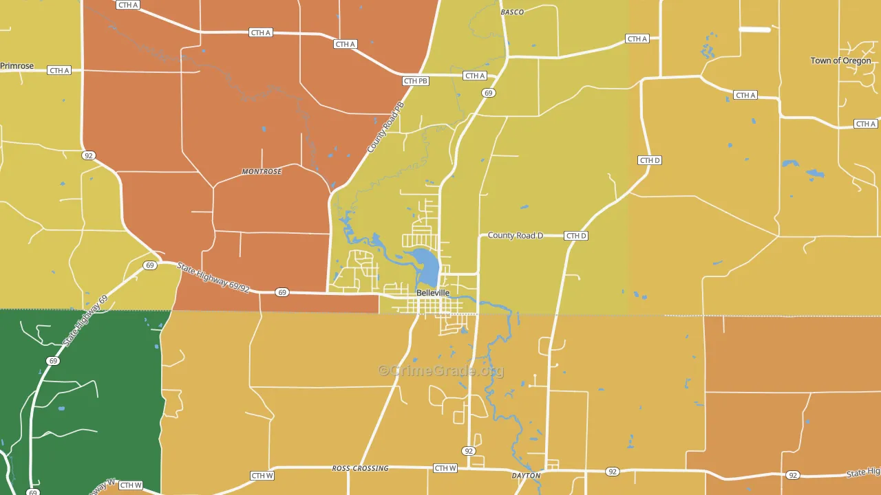 Belleville, WI Map of Burglary Rates