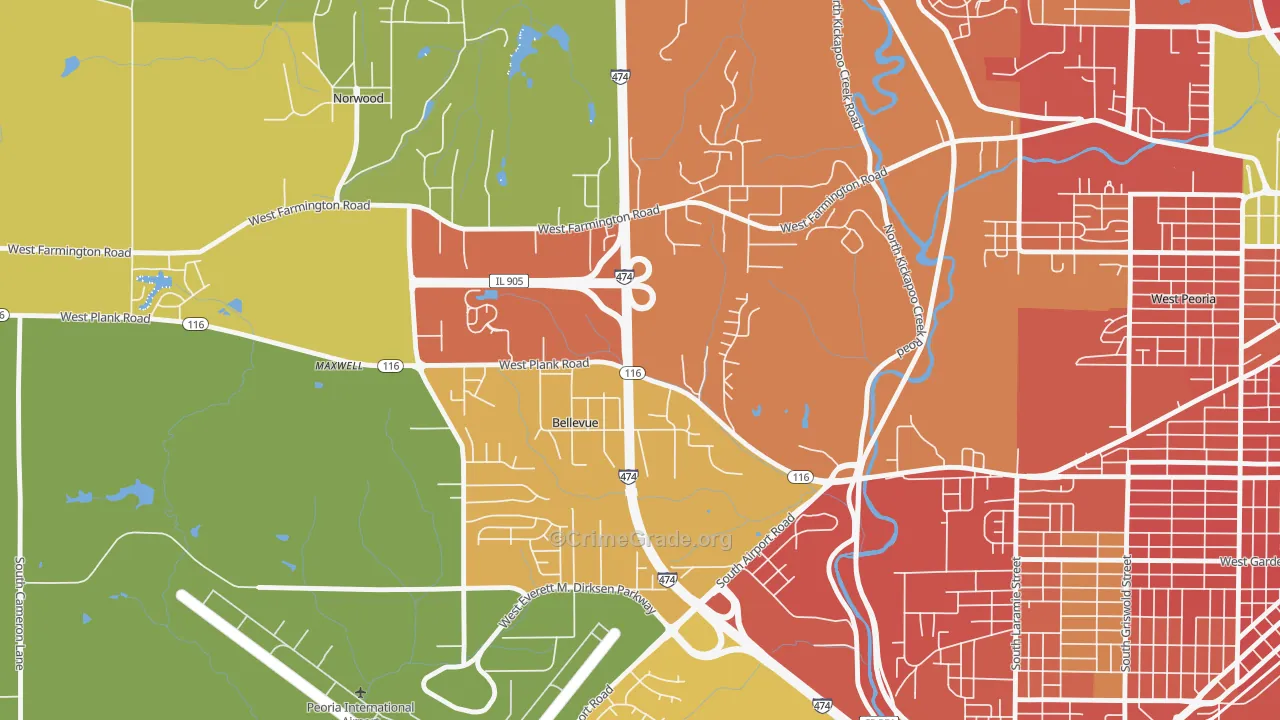 Bellevue, IL Map of Burglary Rates