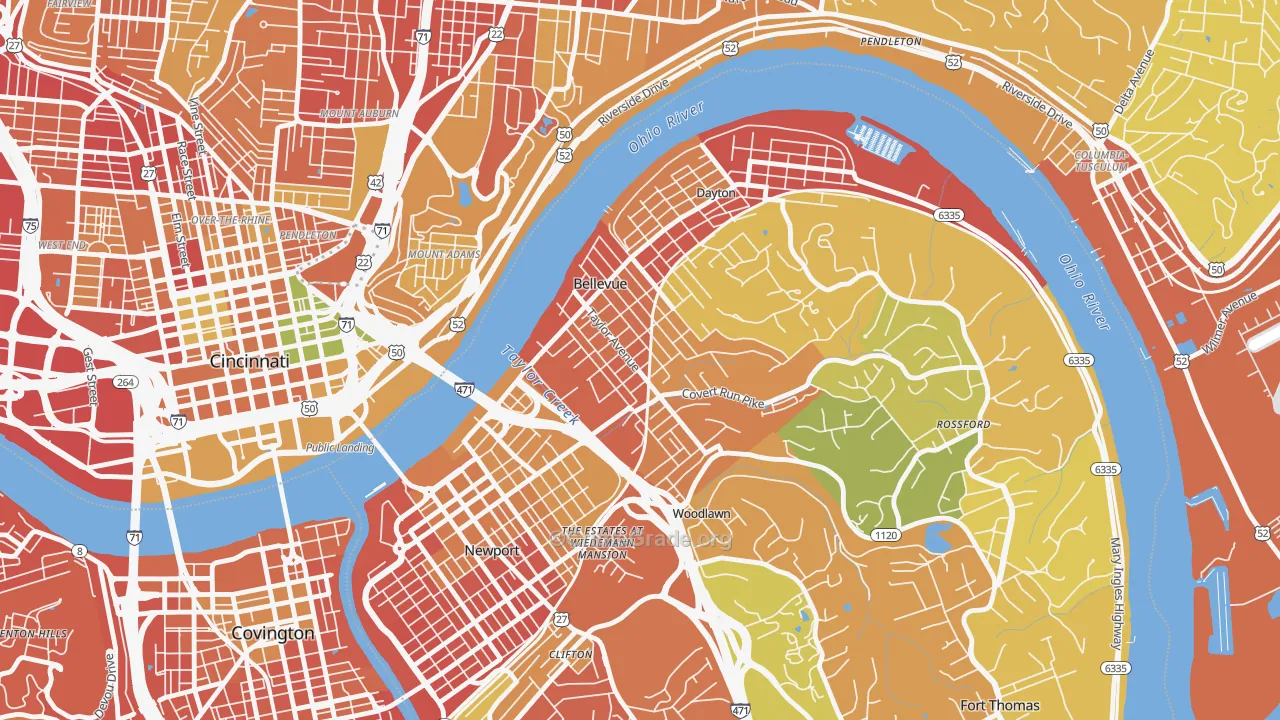 Bellevue, KY Map of Burglary Rates