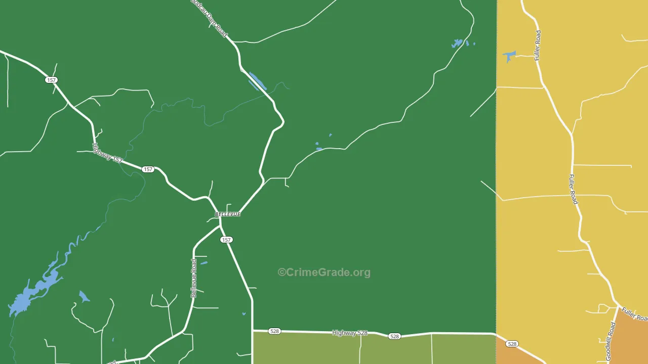 Bellevue, LA Map of Burglary Rates