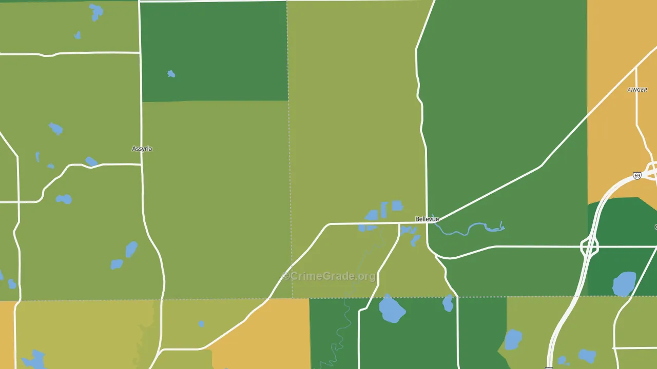 Bellevue, MI Map of Burglary Rates