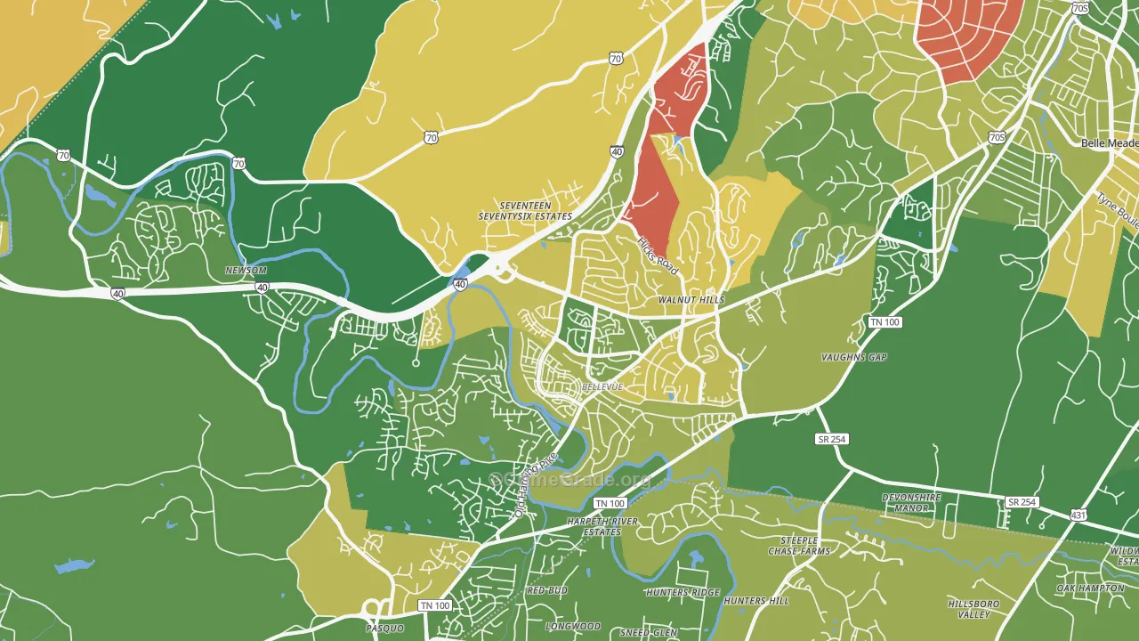 Bellevue, Nashville, TN Map of Burglary Rates