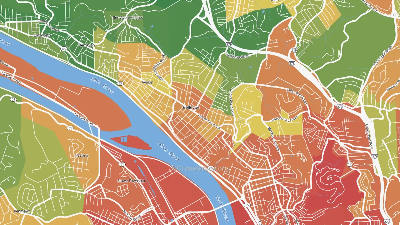 Bellevue, PA Map of Burglary Rates