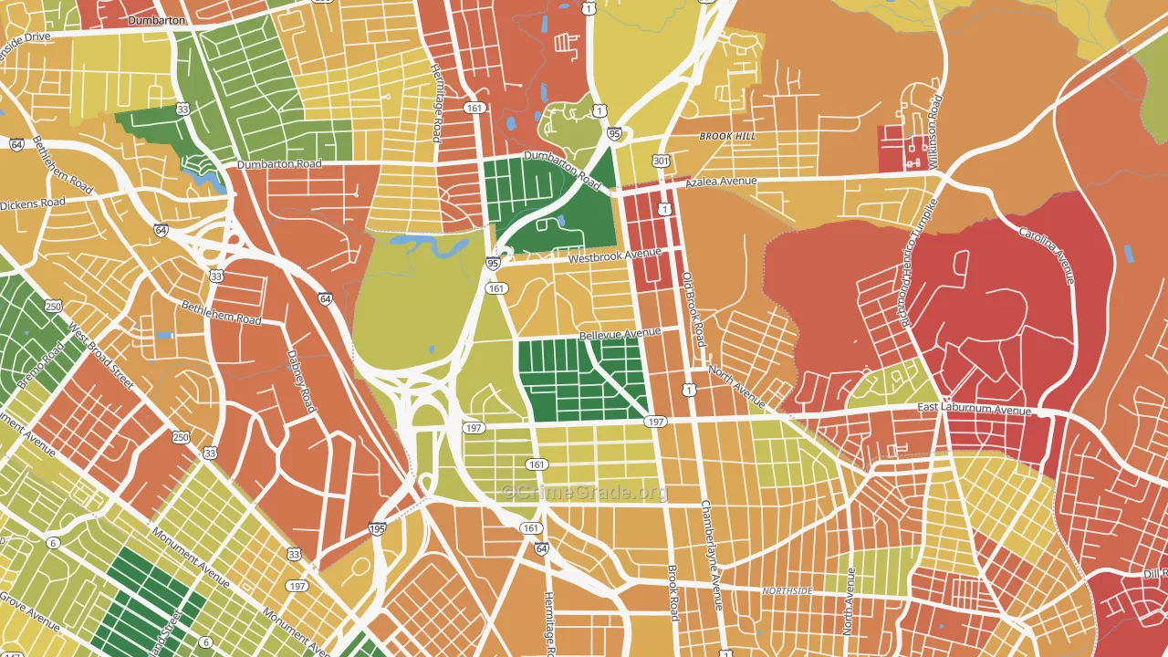 Bellevue, Richmond, VA Map of Burglary Rates