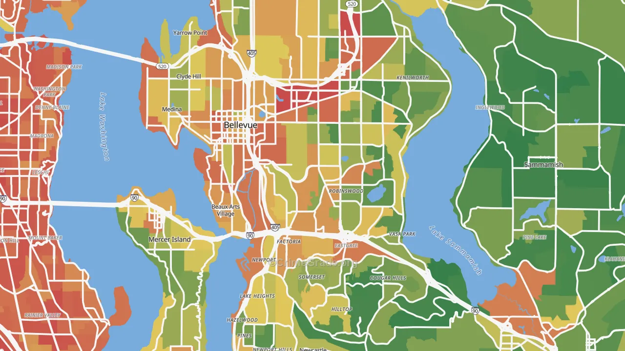Bellevue, WA Map of Burglary Rates