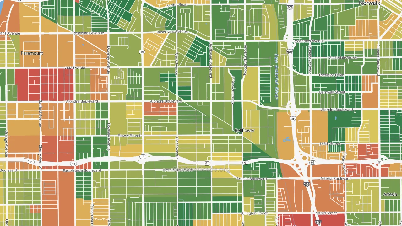 Bellflower, CA Map of Burglary Rates