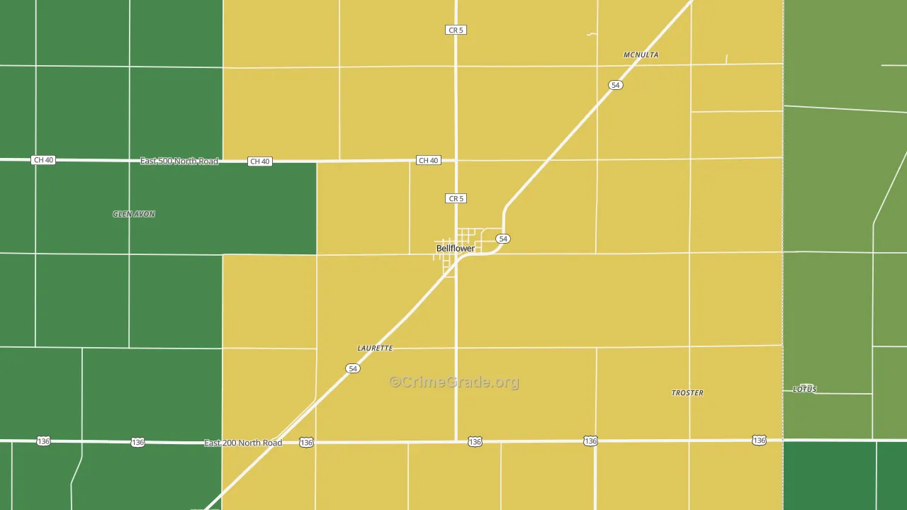 Bellflower, IL Map of Burglary Rates